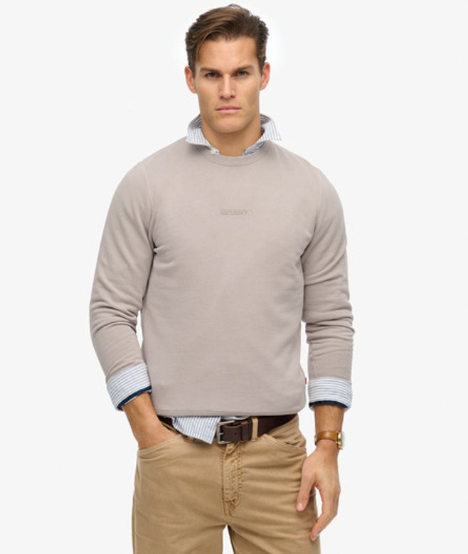 Superdry Men's Micro Rundhals-sweatshirt mit Logo Beige - Größe: S von Superdry