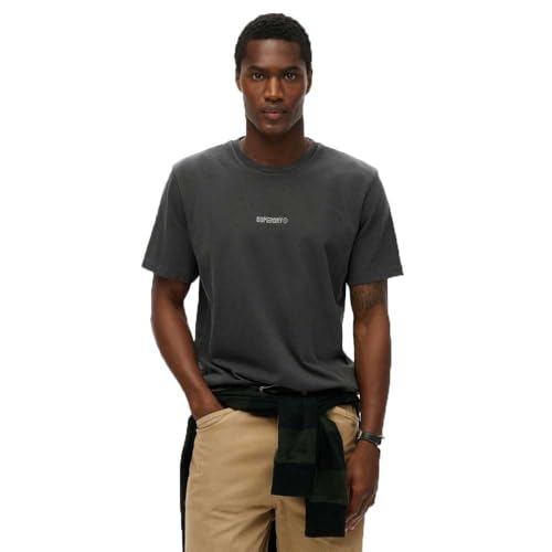 Superdry Herren Micro T-Shirt mit Logo Verwaschenes Schwarz L von Superdry