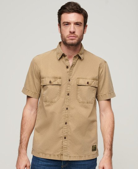 Superdry Herren Military-Kurzarmhemd Hellbraun - Größe: L von Superdry