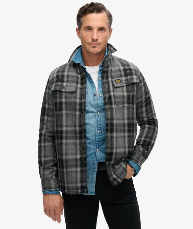Superdry Herren Karierte Hemdjacke aus Wolle mit Fleecefutter Dunkelgrau - Größe: Xxl von Superdry