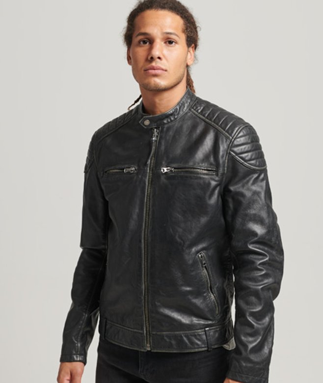 Superdry Herren Motor Racer Jacke aus Leder Schwarz - Größe: L Superdry Herren Motor Racer Jacke aus Leder Schwarz - Größe: L von Superdry