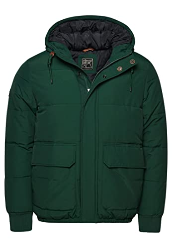 Superdry Herren Mountain Puffer Jacke, lockere Passform, Kapuze mit Bungee-Cord, Emaille grün, S von Superdry