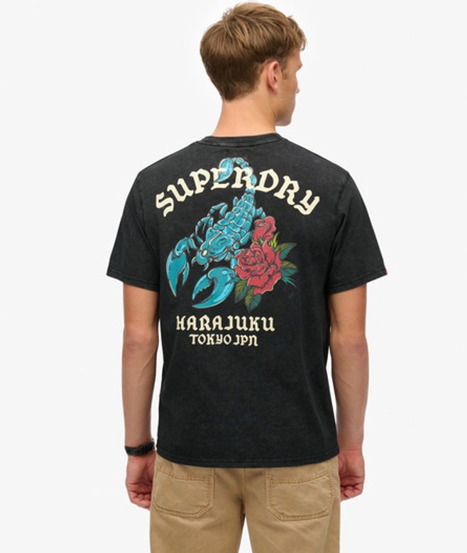 Superdry Herren Neo Trad Locker Geschnittenes T-shirt mit Tattoo-grafik Schwarz - Größe: L von Superdry