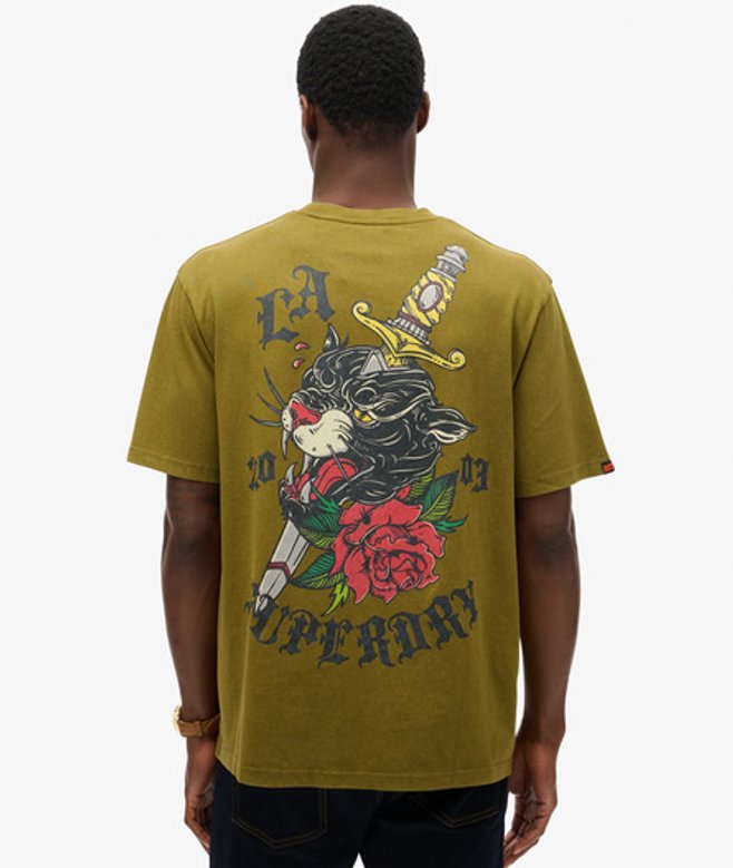 Superdry Herren Neo Trad Locker Geschnittenes T-shirt mit Tattoo-grafik Green - Größe: L von Superdry