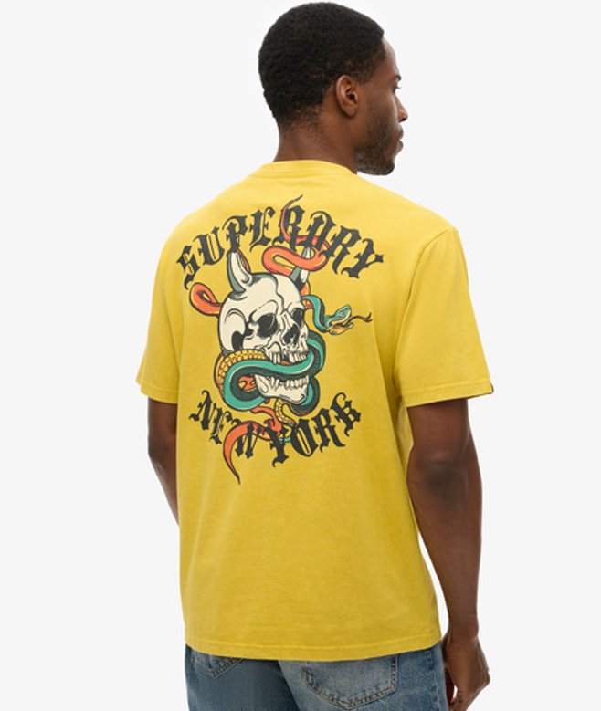 Superdry Herren Neo Trad Locker Geschnittenes T-shirt mit Tattoo-grafik Yellow - Größe: L von Superdry