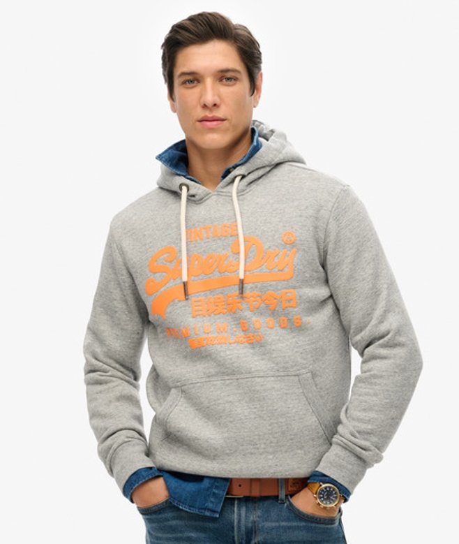 Superdry Herren Neon Hoodie Grau - Größe: L von Superdry