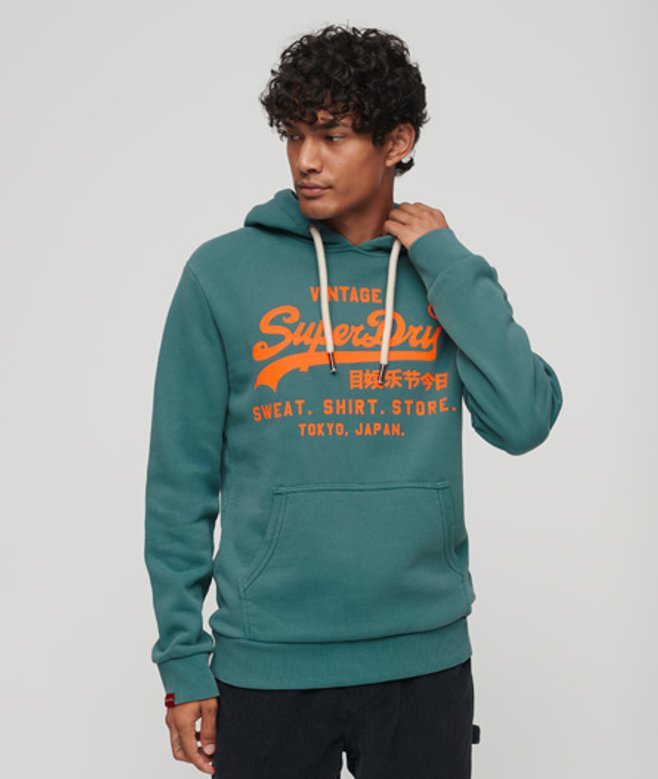 Superdry Herren Neonfarbenes Hoodie mit Vintage-logo Blau - Größe: M von Superdry