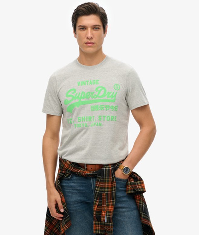Superdry Herren Neonfarbenes T-shirt mit Vintage-logo Grau - Größe: M von Superdry