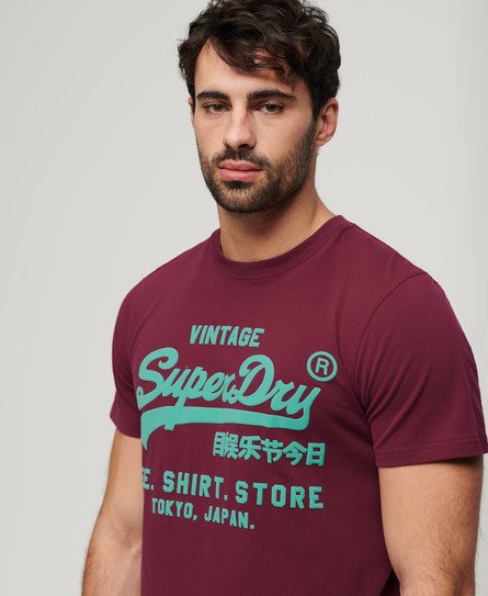Superdry Herren Neonfarbenes T-Shirt mit Vintage-Logo Lila - Größe: M von Superdry