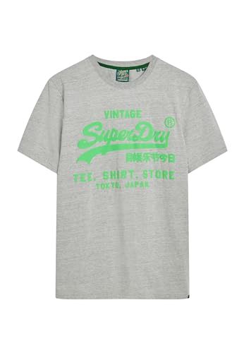 Superdry Herren Neonfarbenes T-Shirt mit Vintage-Logo Sportlich Grau Meliert M von Superdry