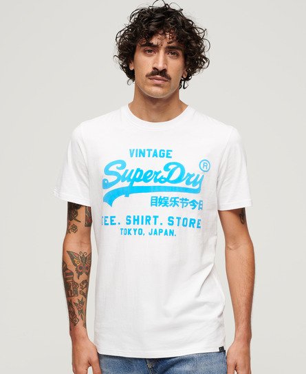 Superdry Men's Neonfarbenes T-Shirt mit Vintage-Logo Weiß - Größe: Xxl von Superdry