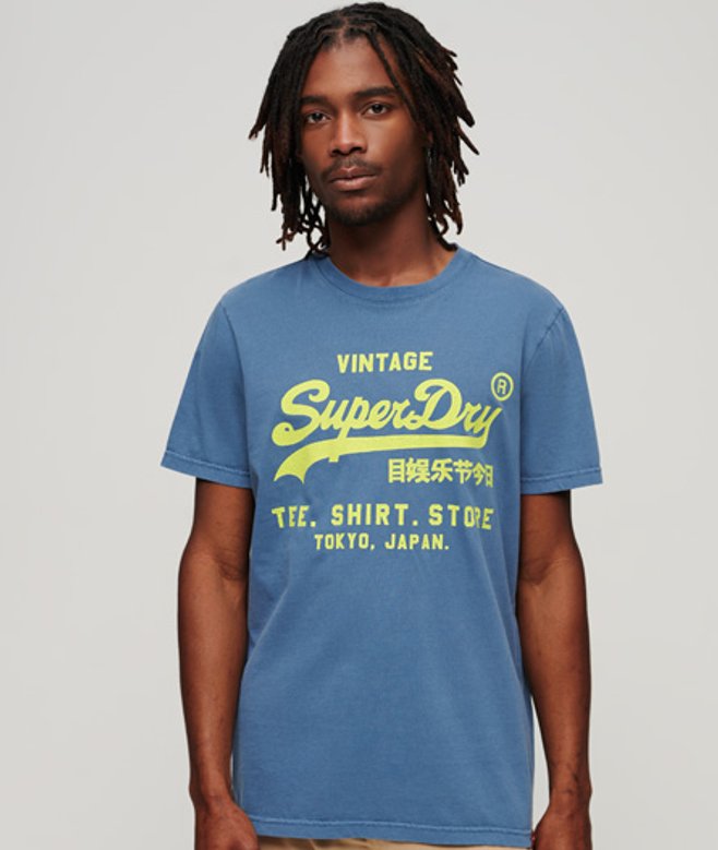 Superdry Herren Neonfarbenes T-shirt mit Vintage-logo Blau - Größe: M von Superdry