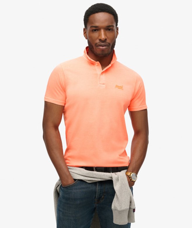 Superdry Herren Orange Essential Jersey-Polohemd Mit Neonfarbenem Logo Bestickt, Größe: L von Superdry