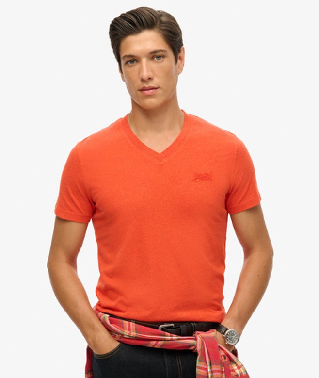 Superdry Herren Orange Essential Logo T-shirt Aus Bio-baumwolle Mit V-ausschnitt, Größe: L - Größe: L von Superdry