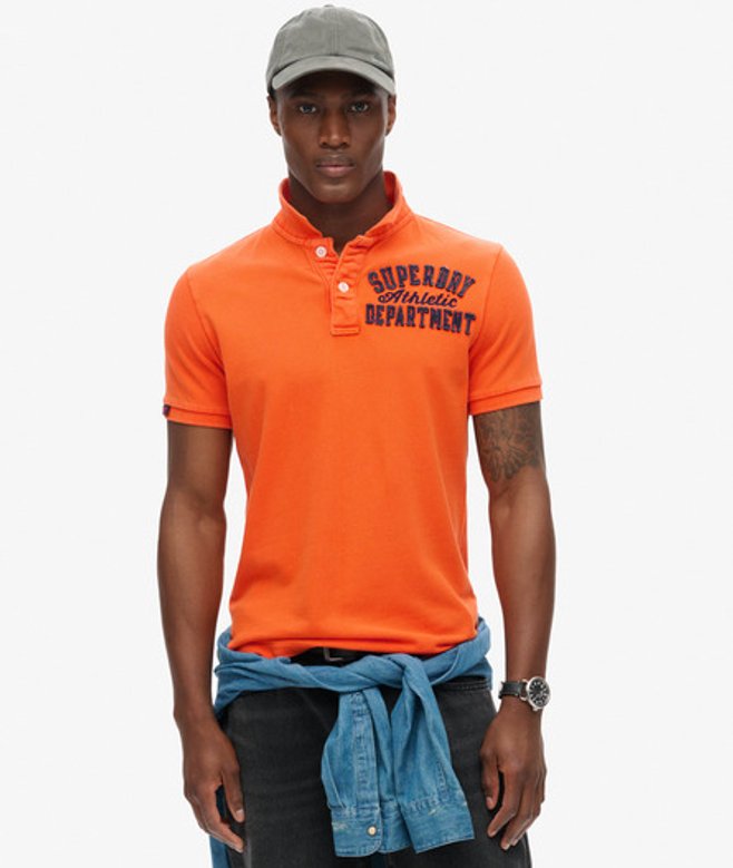 Superdry Herren Orange Vintage Athletic Polo Shirt Gesticktes Logo, Größe: L von Superdry
