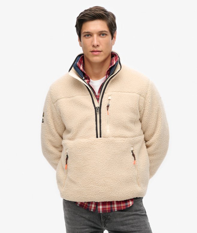 Superdry Herren Outdoor Sherpa-fleece mit Halbreißverschluss Creme - Größe: L von Superdry