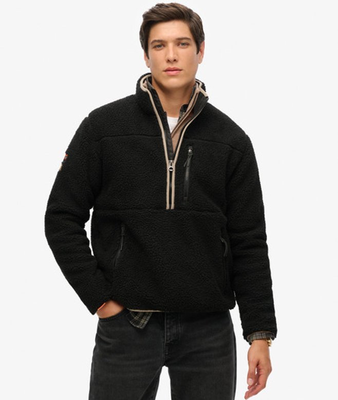 Superdry Herren Outdoor Sherpa-fleece mit Halbreißverschluss Schwarz - Größe: L von Superdry