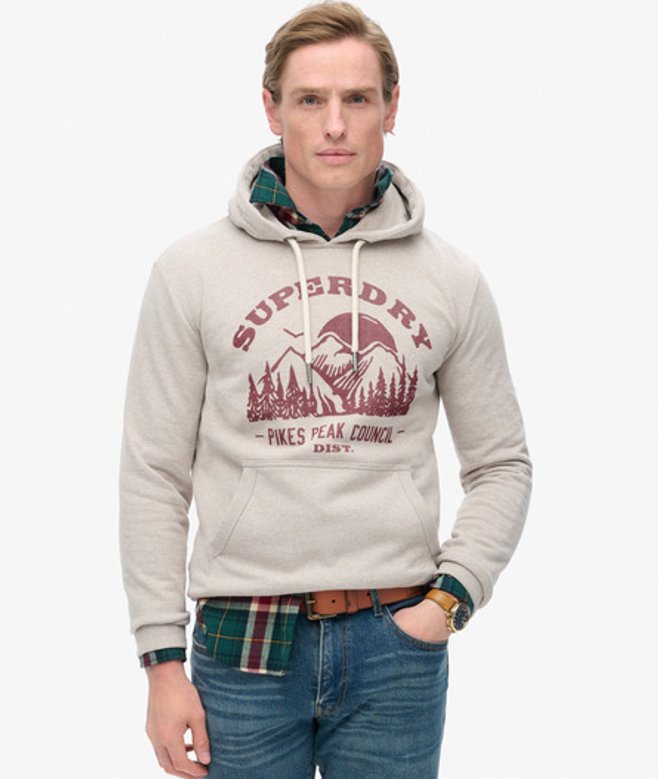 Superdry Herren Outdoor Hoodie mit Grafik Beige - Größe: L von Superdry