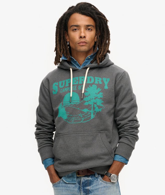 Superdry Herren Outdoor Hoodie mit Grafik Grau - Größe: L von Superdry