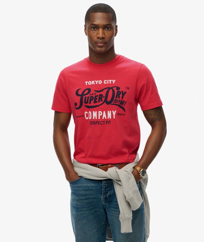 Superdry Herren Perfect Fit T-shirt mit Schriftzug Red - Größe: L von Superdry
