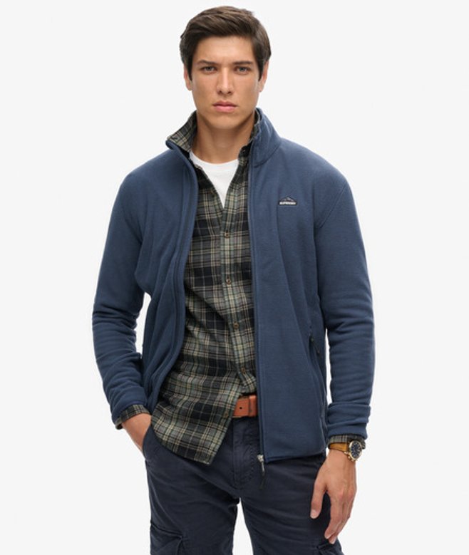 Superdry Herren Polar Fleecejacke mit Durchgehendem Reißverschluss Marineblau - Größe: M von Superdry