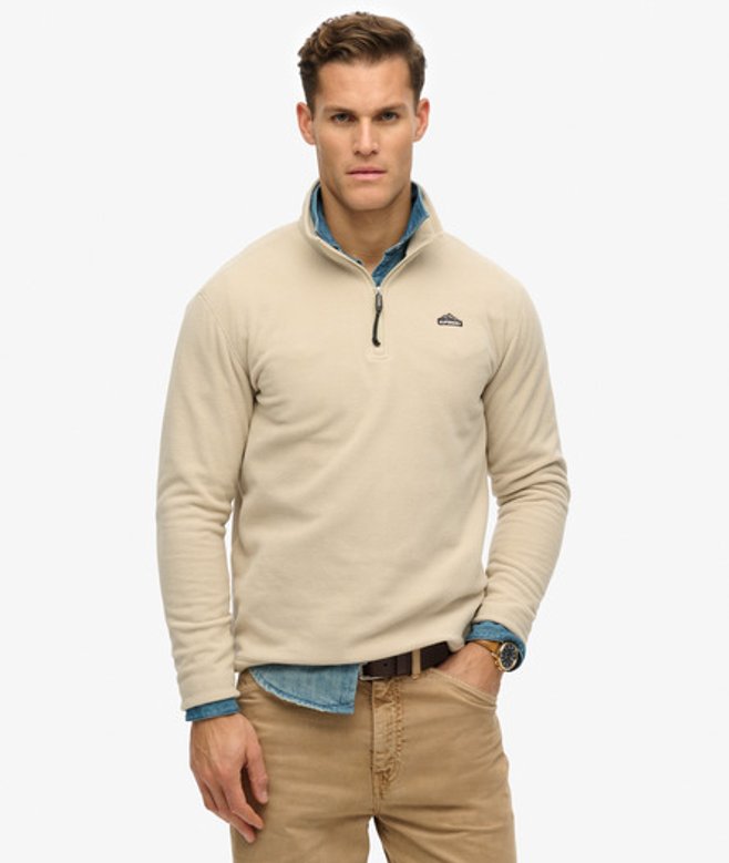 Superdry Herren Polar Fleecejacke mit Halblangem Reißverschluss Beige - Größe: L von Superdry