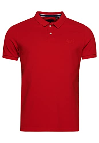 Superdry Herren Polo LISO Kapuzenpullover, Rouge Rot, XL von Superdry