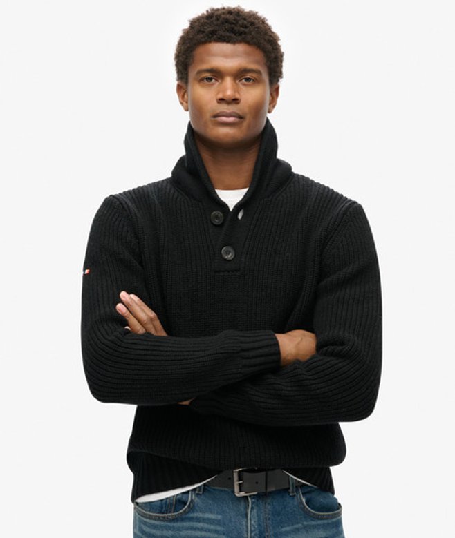 Superdry Herren Schwarz Pullover mit Schalkragen, Größe: L von Superdry