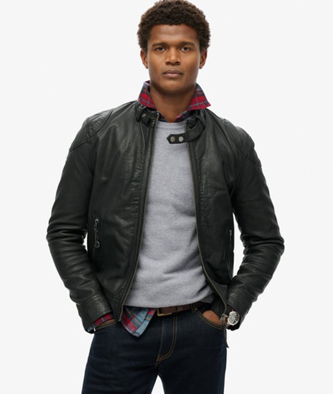 Superdry Herren Racer Lederjacke Schwarz - Größe: L Superdry Herren Racer Lederjacke Schwarz - Größe: L von Superdry