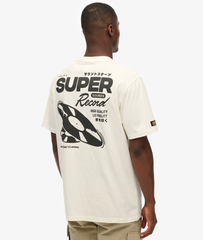 Superdry Herren Record Label T-shirt in OverGröße-passform Cream - Größe: Xxxl von Superdry
