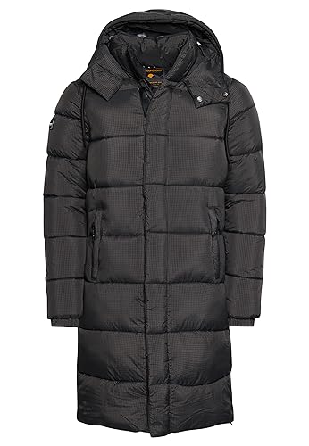 Superdry Herren Ripstop Longline Puffer Jacket Jacke, Schwarz Raster, Small von Superdry