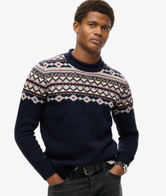 Superdry Herren Rollkragenpullover mit Norwegermuster Blau - Größe: L von Superdry