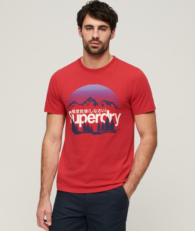 Superdry Herren Rot Great Outdoors T-Shirt mit Grafik Logo-Druck, Größe: S von Superdry