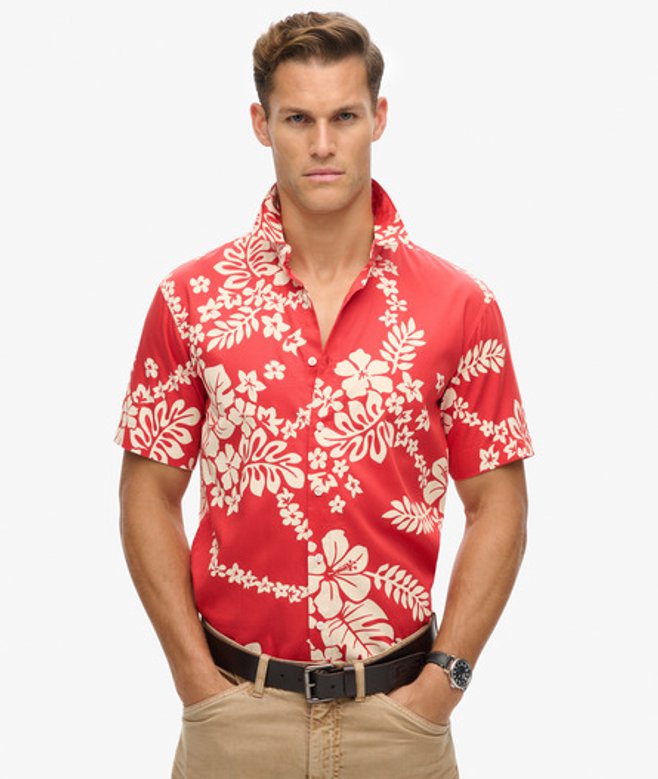 Superdry Herren Rot und Weiß Hawaii-Hemd Bedruckt, Größe: L von Superdry