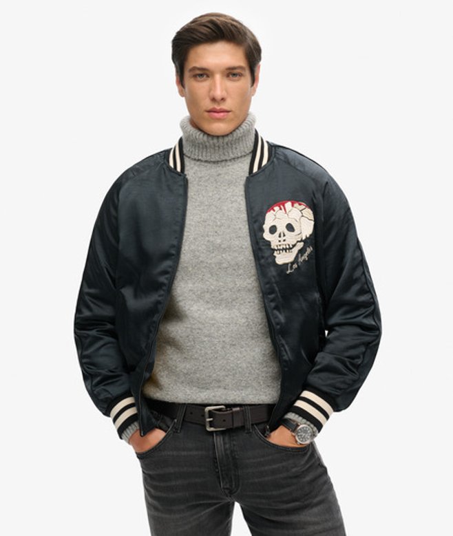 Superdry Herren Schwarz Bestickte Sukajan Bomberjacke, Größe: M von Superdry