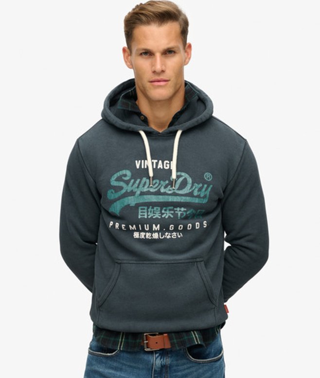 Superdry Herren Schwarz Duo Hoodie mit Vintage-Logo, Größe: L von Superdry
