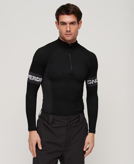 Superdry Herren Schwarz Sport Nahtloses Baselayer-Oberteil mit 1/4-Reißverschluss Logo-Druck, Größe: L von Superdry