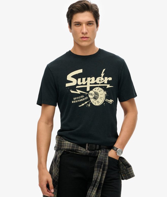 Superdry Herren Schwarz T-Shirt mit Rocker-Grafik im Retro-Look, Größe: S von Superdry