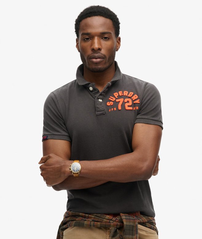 Superdry Herren Schwarz Vintage Athletic Polohemd mit Logo-Druck, Größe: XXL von Superdry