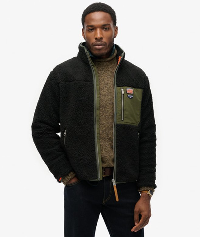 Superdry Herren Vintage Retro Fleecejacke mit Durchgehendem Reißverschluss, Schwarz & Grün, Größe: XXL Superdry Herren Vintage Retro Fleecejacke mit Durchgehendem Reißverschluss, Schwarz & Grün, Größe: XXL von Superdry