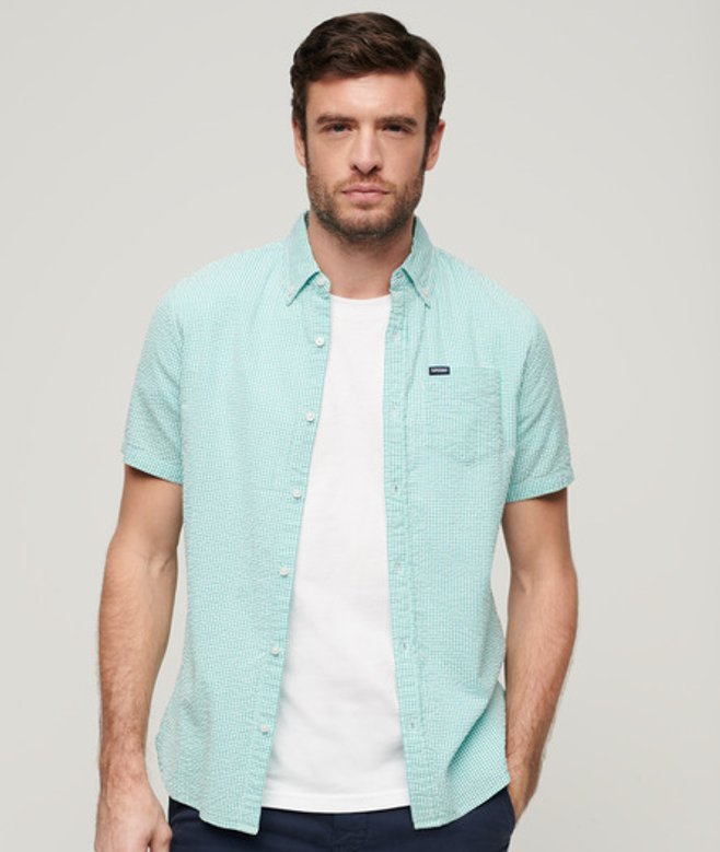 Superdry Herren Seersucker Kurzarmhemd Grün - Größe: M von Superdry