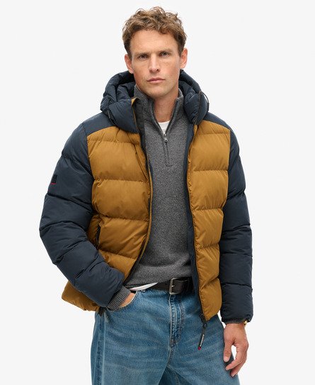 Superdry Herren Sport Steppjacke in Blockfarben mit Kapuze Dunkelblau - Größe: XL von Superdry