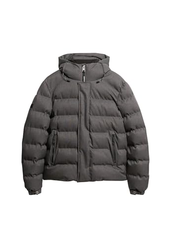 Superdry Herren Sport-Steppjacke mit Kapuze aus Tweed Grau Meliert L von Superdry