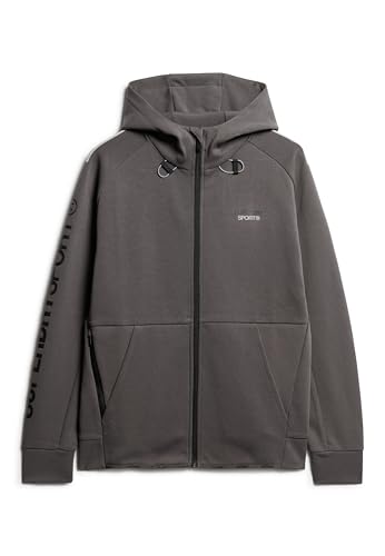 Superdry Herren Sport Tech Logo Loose Zip Hood Sweatshirt, Grau (Dark Slate Grey), XL von Superdry