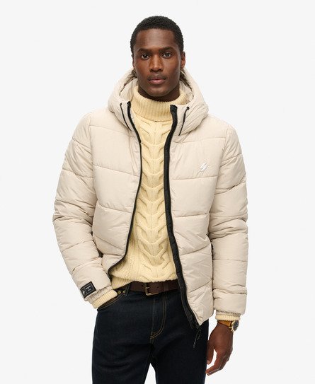 Superdry Herren Sports Steppjacke mit Kapuze Beige - Größe: S von Superdry