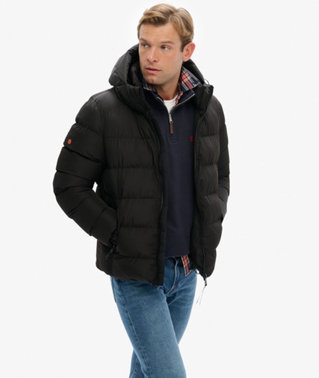 Superdry Herren Kapuzen-sportpufferjacke Black - Größe: S von Superdry