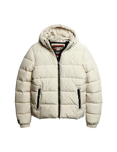 Superdry Herren HOODED SPORTS PUFFR JACKET A4 – gepolstert, Pelican Beige, von Superdry