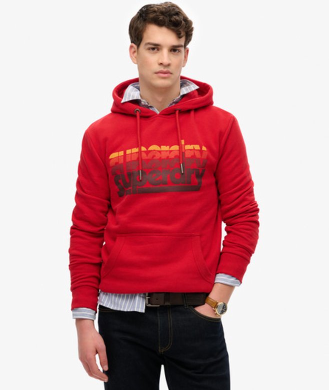 Superdry Men's Stacked Hoodie Rot - Größe: M von Superdry