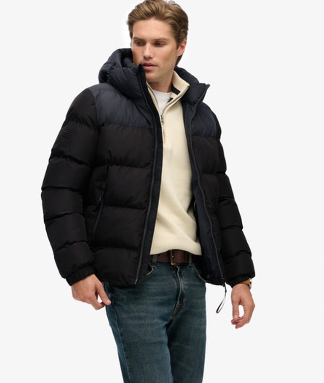 Superdry Herren Colourblock Steppjacke mit Kapuze Black - Größe: XL von Superdry