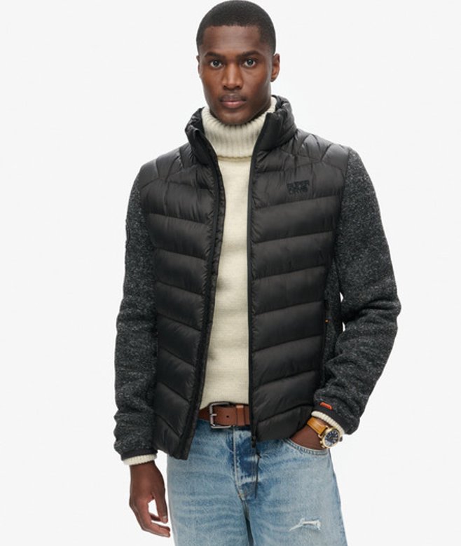 Superdry Herren Storm Wattierte Strick-hybridjacke Schwarz - Größe: S von Superdry